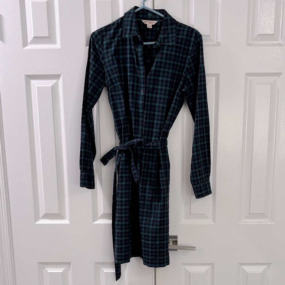 Brooks Brothers Green and Black Plaid Flannel Shirtdress